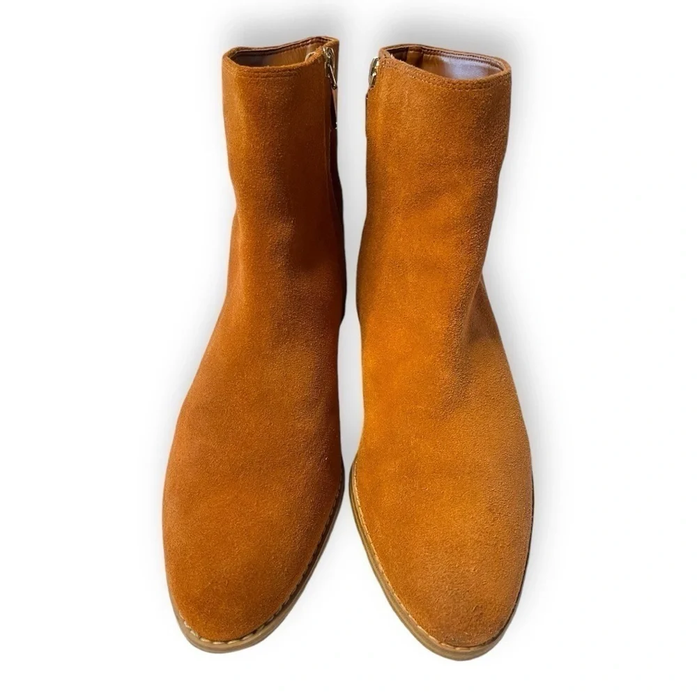 CLARK'S Breccan Myth Cognac Brown Suede Ankle Bootie EUC Size 9.5